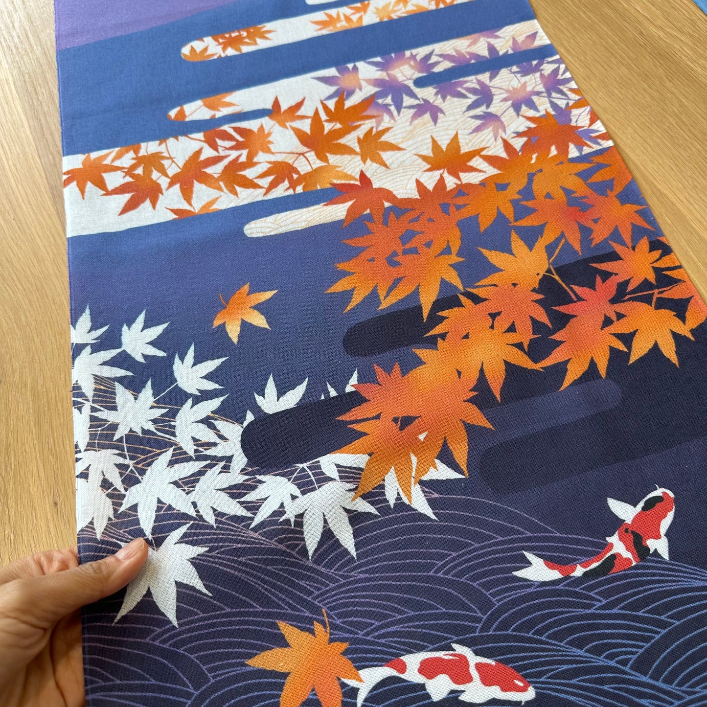 Tenugui Art, Autumn, Koi fish, 34cm x 90cm (13.4” x 35.4”)