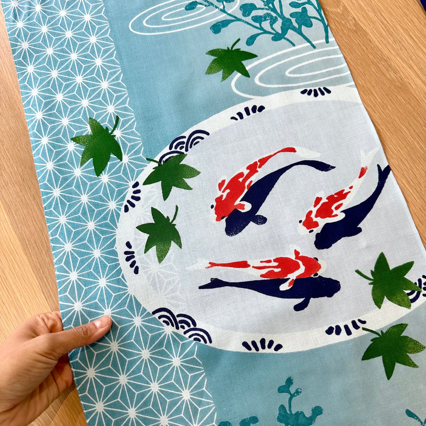 Tenugui Art, Koi fish, 34cm x 90cm (13.4” x 35.4”)