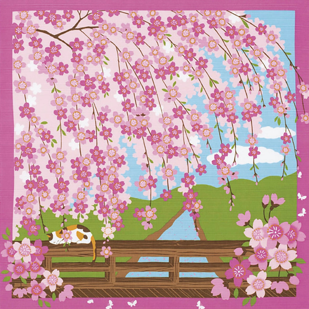 Cat under Cherry blossoms, Furoshiki Gift Wrapping, 50 x 50 cm