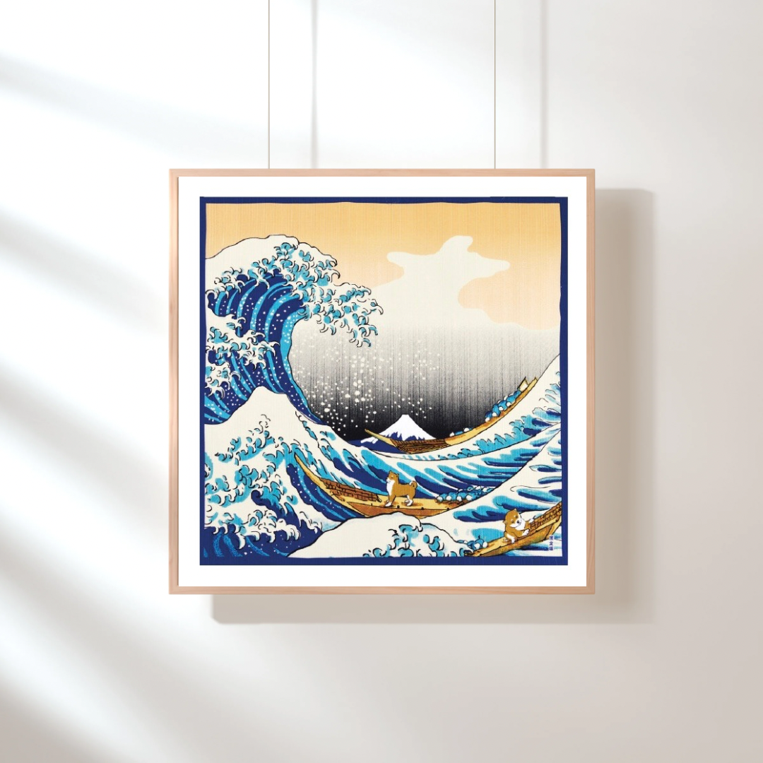 Shiba & The Great Wave Furoshiki, 50cm x 50cm