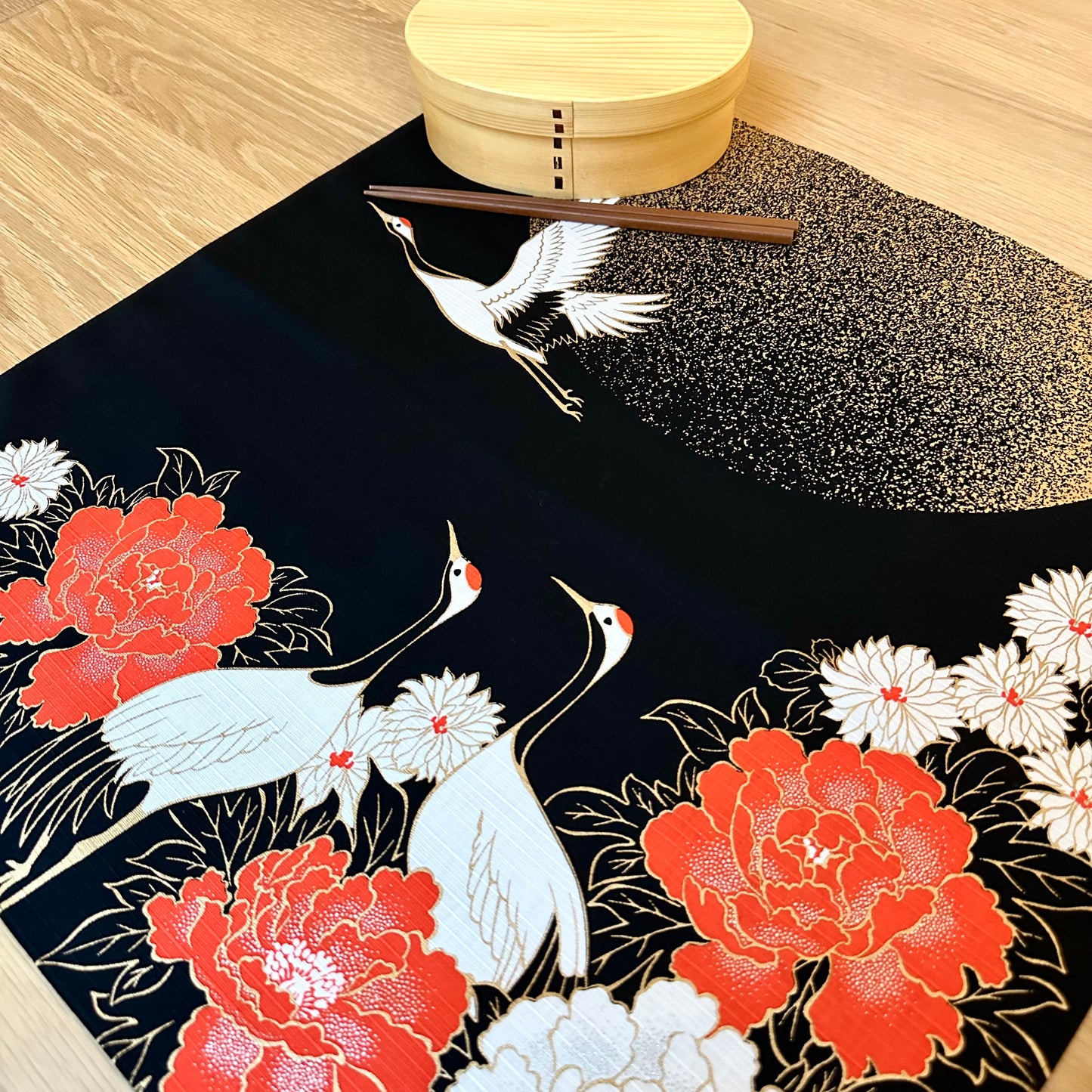 Crane and moon, Furoshiki Gift Wrapping, 50 x 50cm