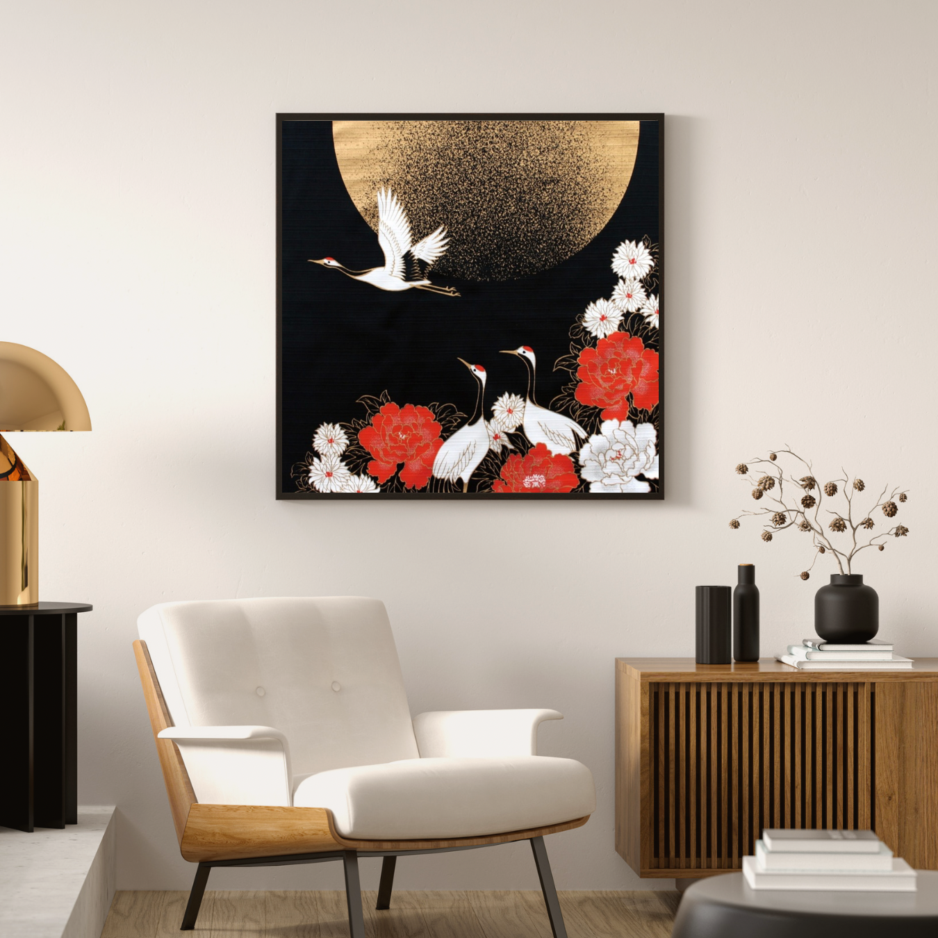 Crane and moon, Furoshiki Gift Wrapping, 50 x 50cm