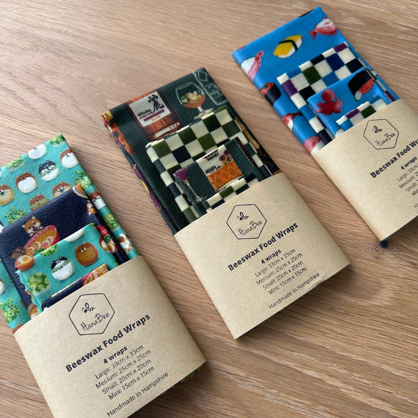 Japanese Whiskey, Set of 4 Beeswax Food Wraps