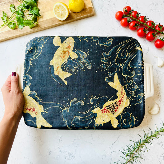 Koi fish, Navy, Set of 4 Beeswax Food Wraps