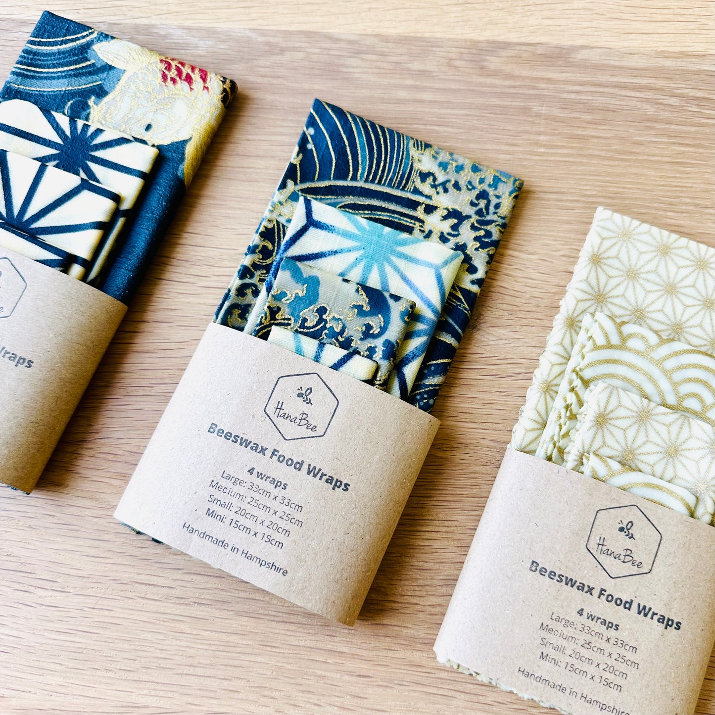 Wave with gold, Set of 4 Beeswax Food Wraps