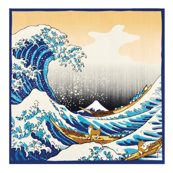 Shiba & The Great Wave Furoshiki, 50cm x 50cm