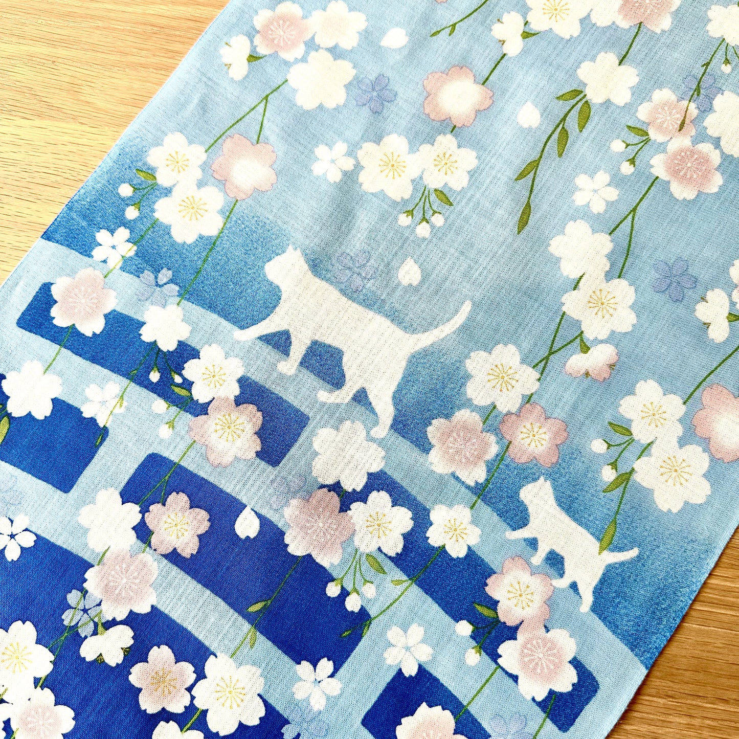 Tenugui Art, Cats and Cherry Blossoms, 34cm x 90cm (13.4” x 35.4”)