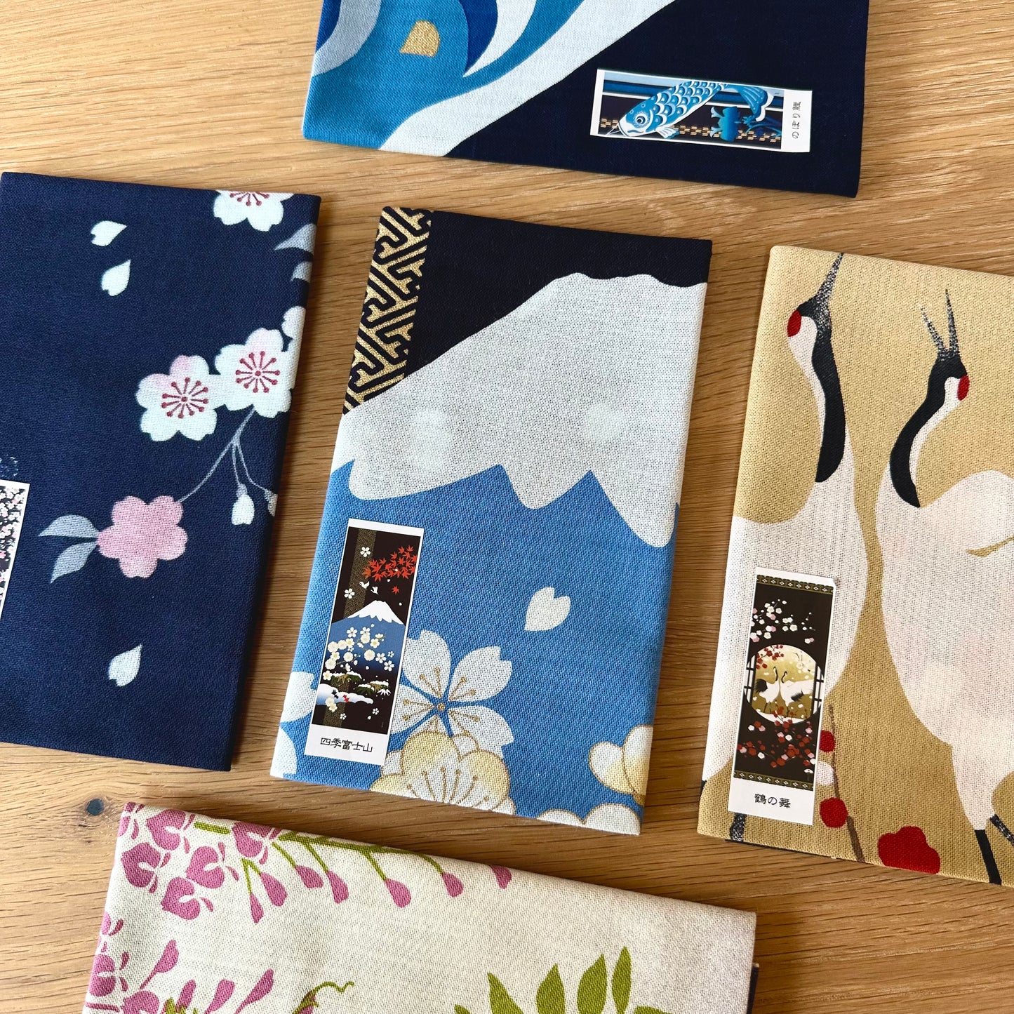 Tenugui Wall Art, Japanese decor, Mt Fuji and four seasons,  34cm x 90cm (13.4” x 35.4”)