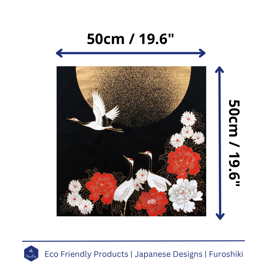 Crane and moon, Furoshiki Gift Wrapping, 50 x 50cm