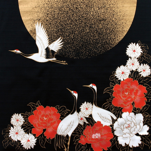 Crane and moon, Furoshiki Gift Wrapping, 50 x 50cm