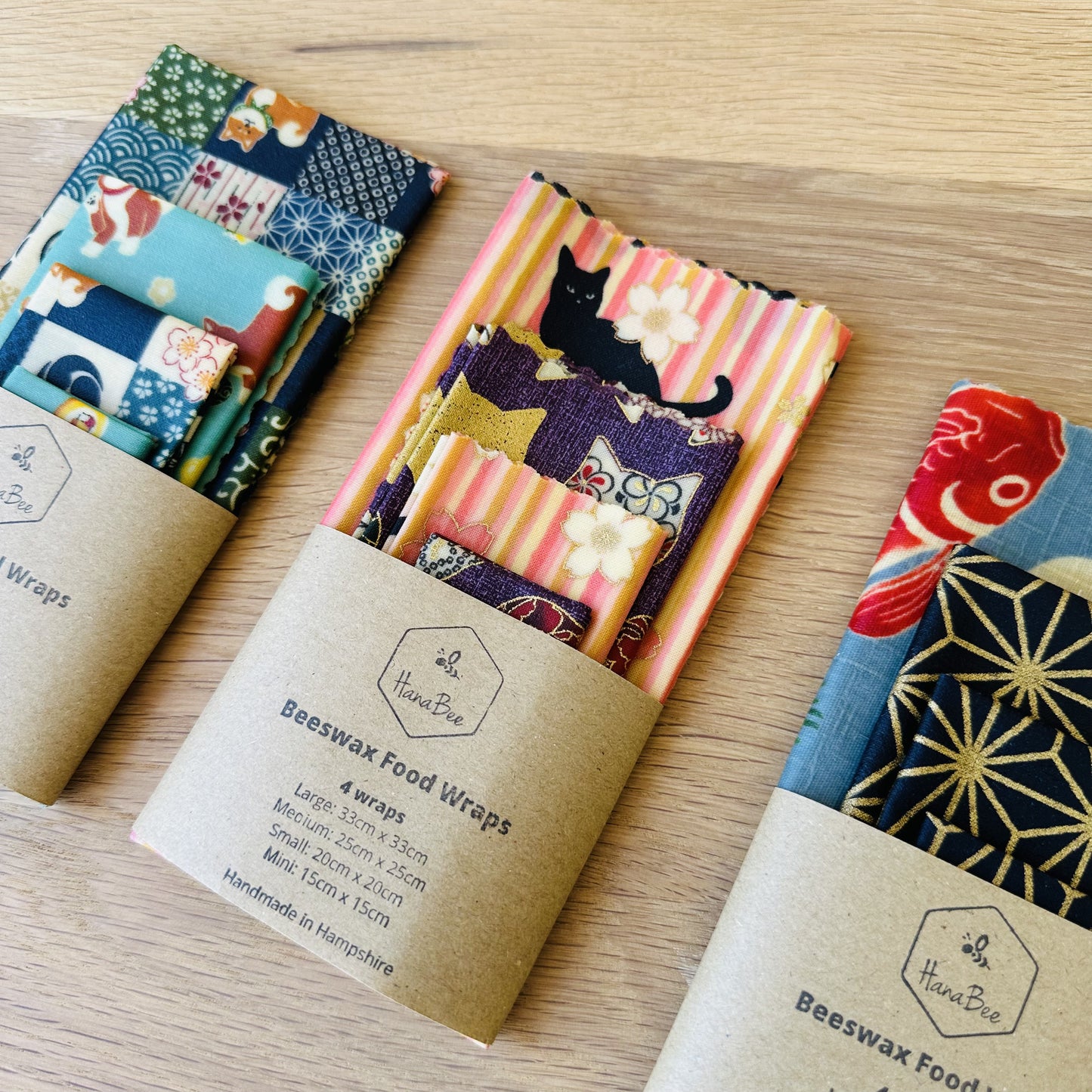 Cats with stripes, Set of 4 Beeswax Food Wraps