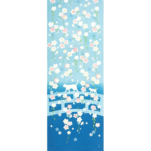 Tenugui Art, Cats and Cherry Blossoms, 34cm x 90cm (13.4” x 35.4”)
