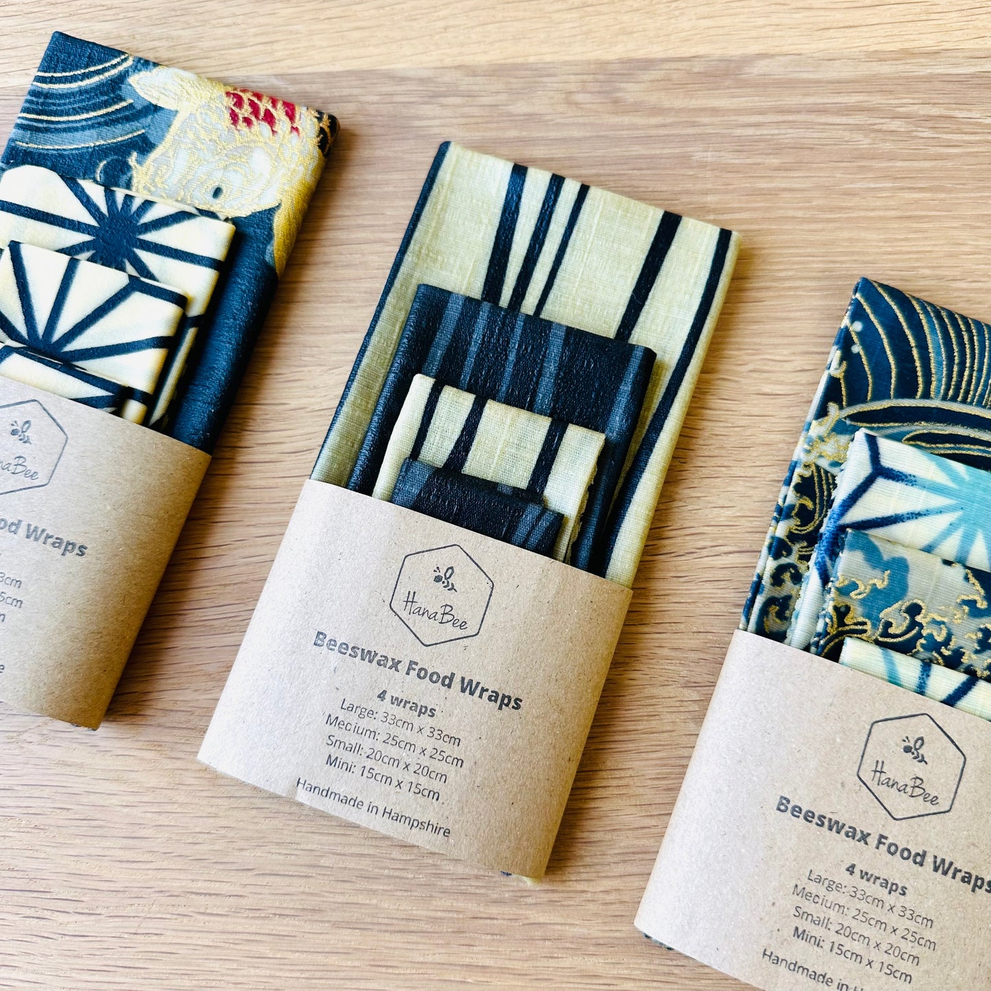 Japanese kimono stripe, Black and white, Minimalist, Set of 4 Beeswax Food Wraps