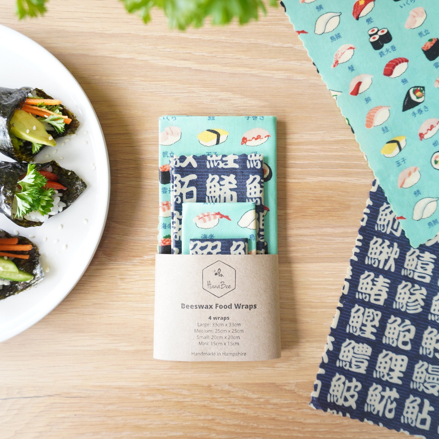 Sushi, set of 4 beeswax wraps