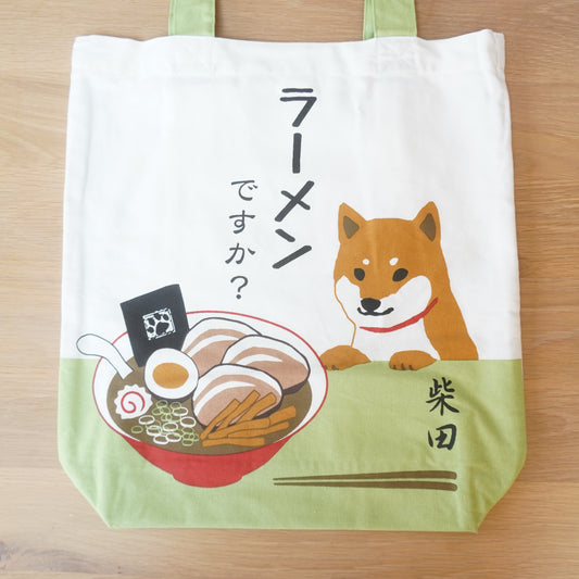 Shiba Inu with Ramen, Canvas Tote Bag