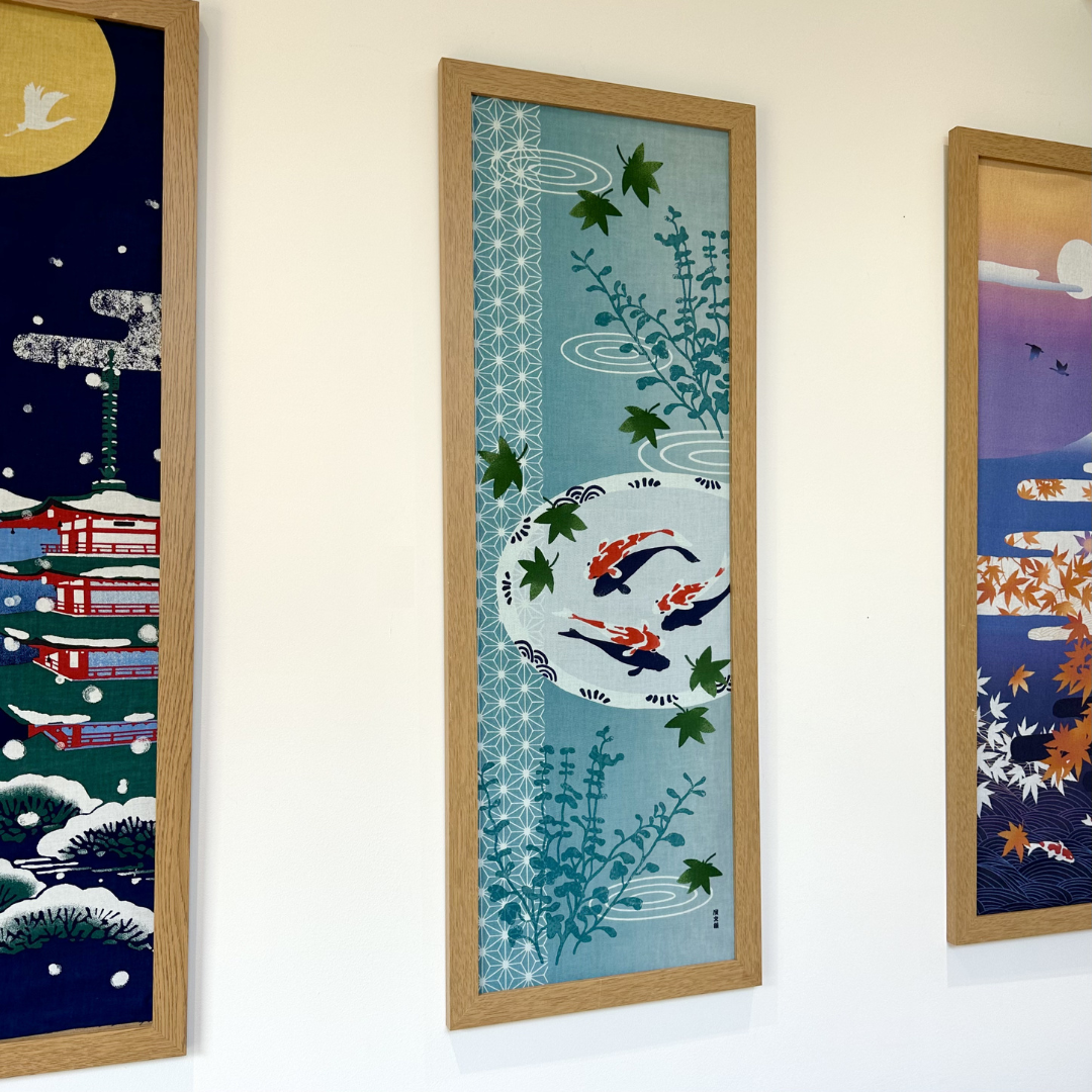 Tenugui Art, Koi fish, 34cm x 90cm (13.4” x 35.4”)