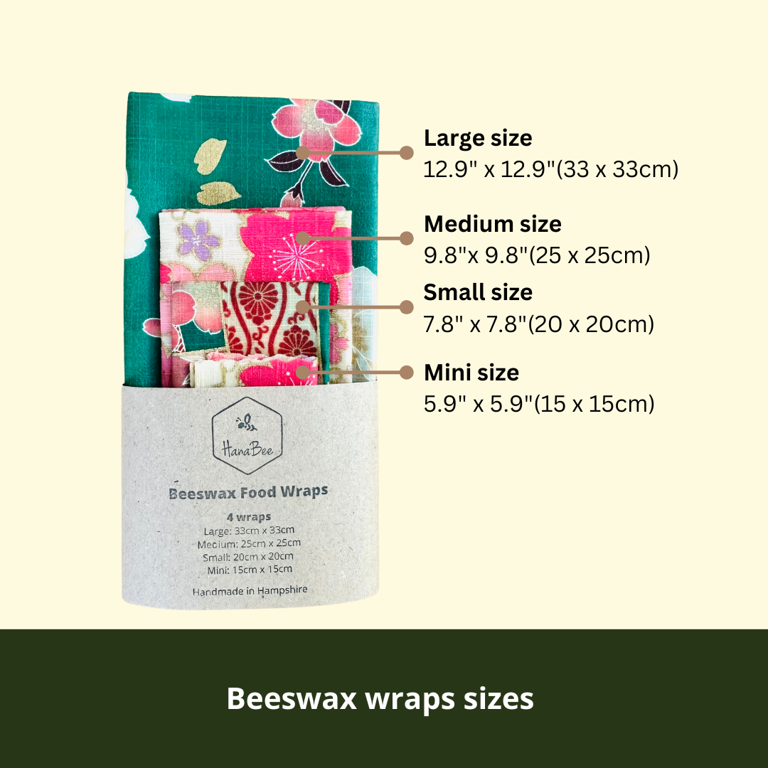 Sakura, Green & pink, Set of 4 Beeswax Food Wraps