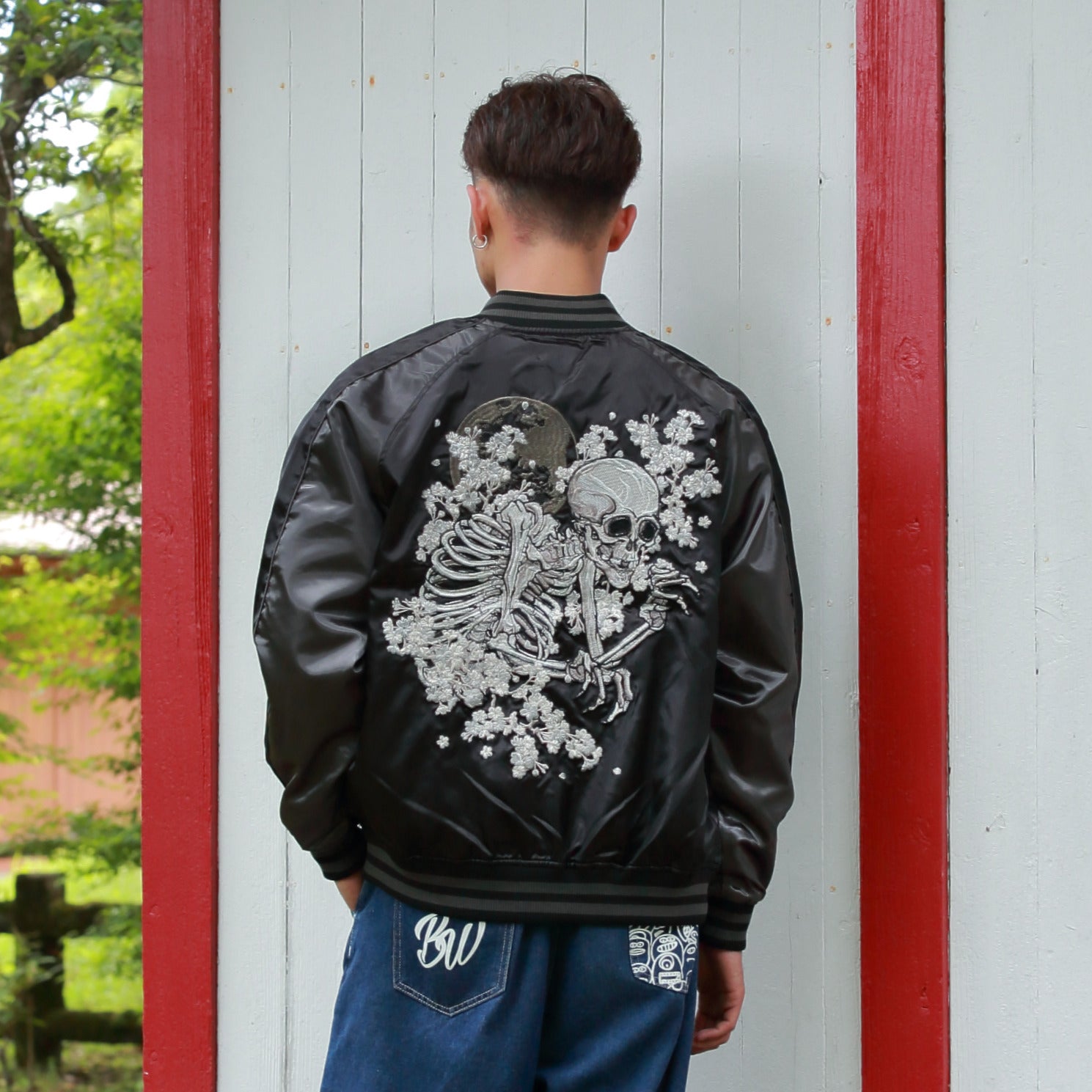 Skull Skajan Jacket – Ukiyo‑e Style Embroidered Japanese Bomber