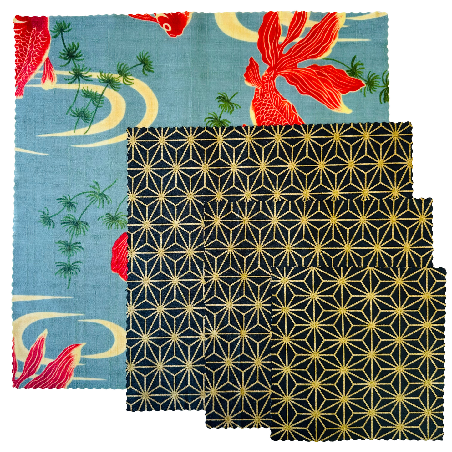 Japanese Goldfish, Kingyo, Set of 4 Beeswax Food Wraps