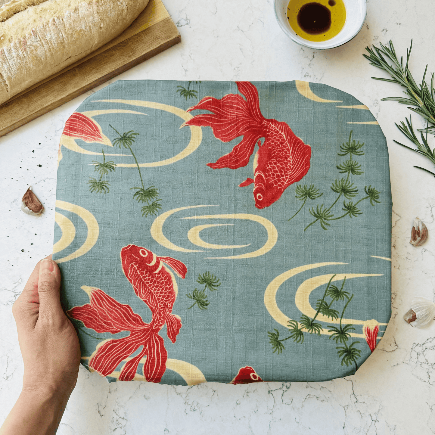 Japanese Goldfish, Kingyo, Set of 4 Beeswax Food Wraps