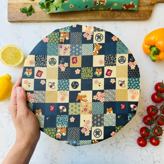 Shiba Navy & sushi, Set of 4 Beeswax Food Wraps