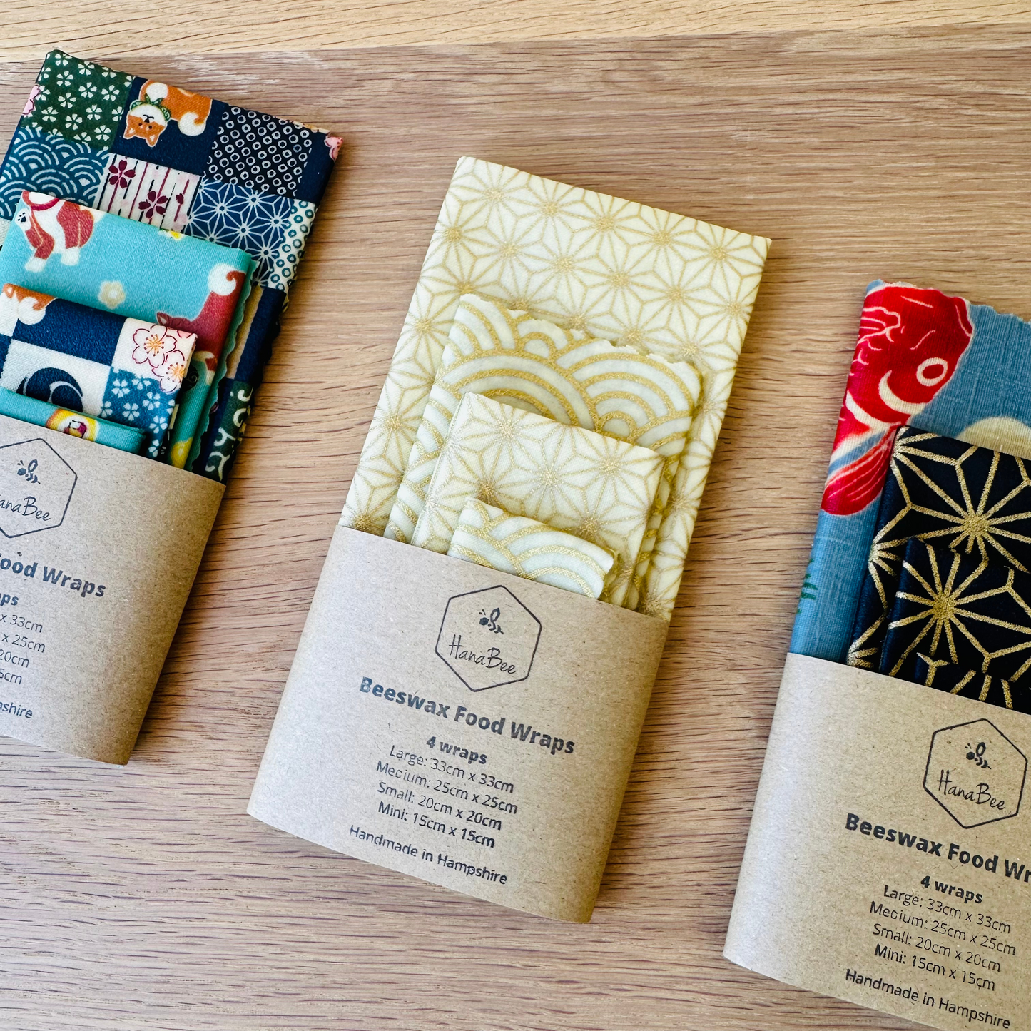 White and gold, Set of 4 Beeswax Food Wraps