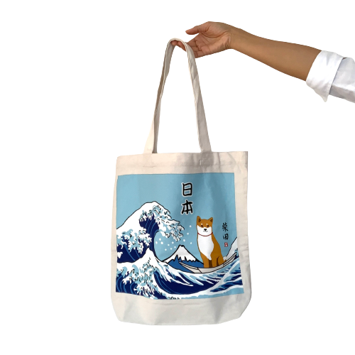 Shiba Inu Great Wave, Canvas Tote Bag