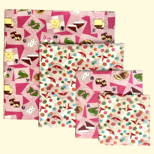 Japanese Sweets, Wagashi, Set of 4 Beeswax Food Wraps