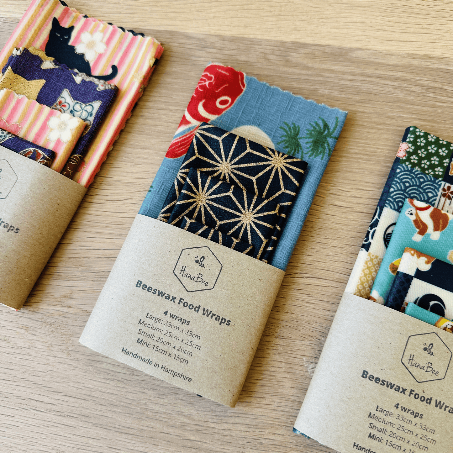 Japanese Goldfish, Kingyo, Set of 4 Beeswax Food Wraps