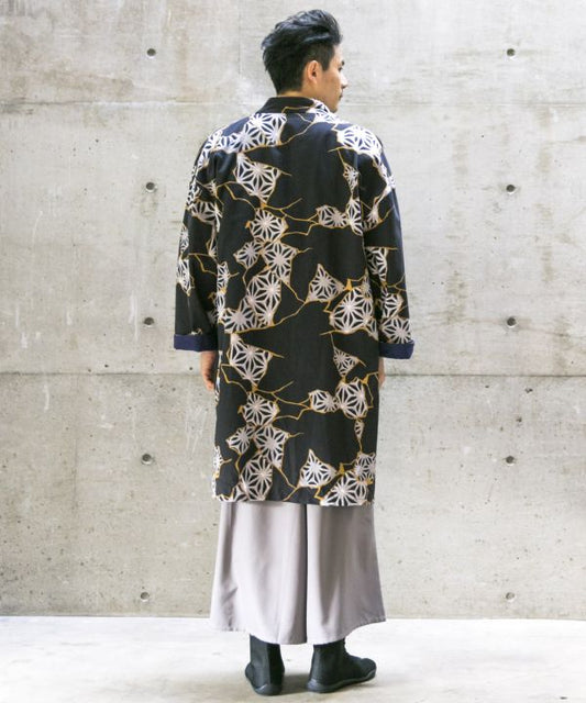 Haori, Kimono Cardigan by Kaya, Kimono robe in black, Kintsugi pattern, Japanese jacket, Japanese top