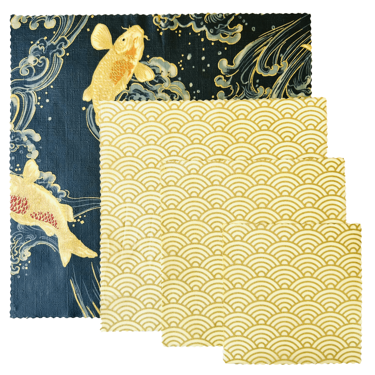 Koi Carp Dark Green, Set of 4 Beeswax Food Wraps