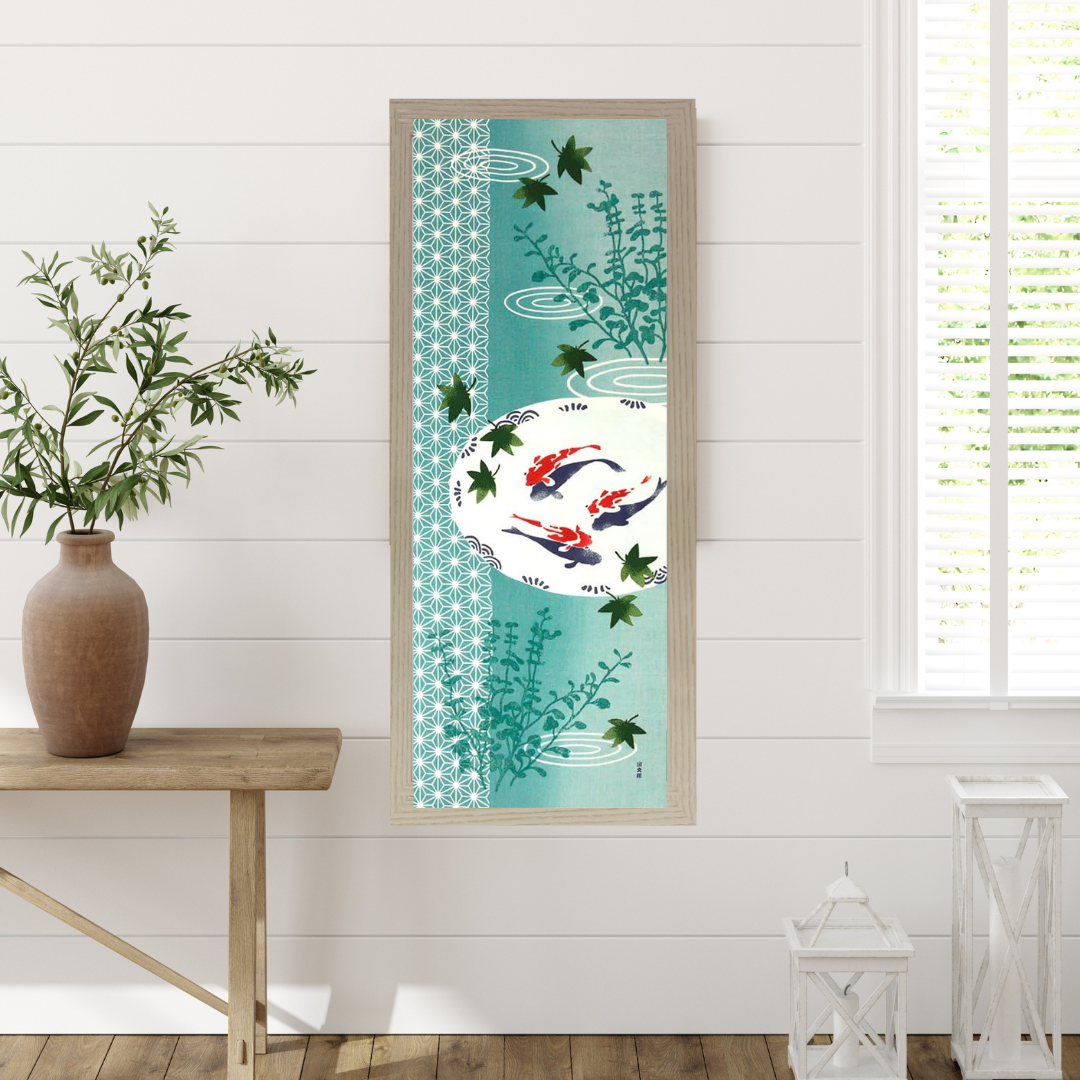 Tenugui Art, Koi fish, 34cm x 90cm (13.4” x 35.4”)