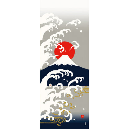 Tenugui Art, Mt Fuji and waves, 34cm x 90cm(13.4” x 35.4”)