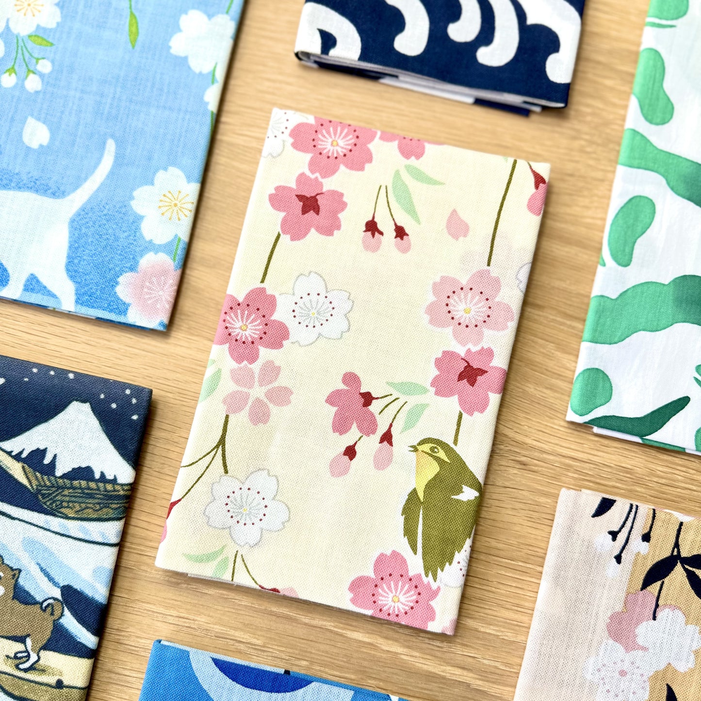 Tenugui Art, Japanese Nightingale and Cherry Blossoms, 34cm x 90cm(13.4” x 35.4”)