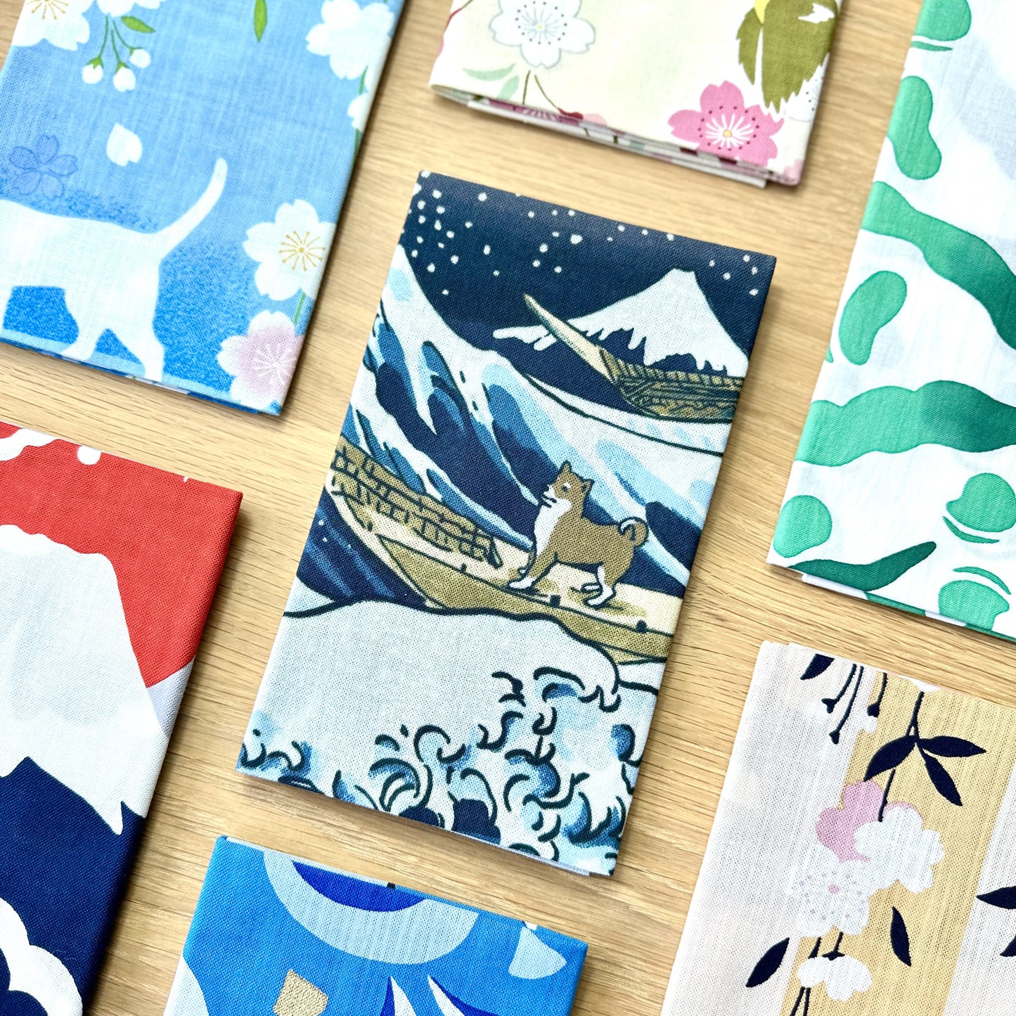 Tenugui Art, Shiba Inu with A Great Wave, 34cm x 90cm (13.4” x 35.4”)