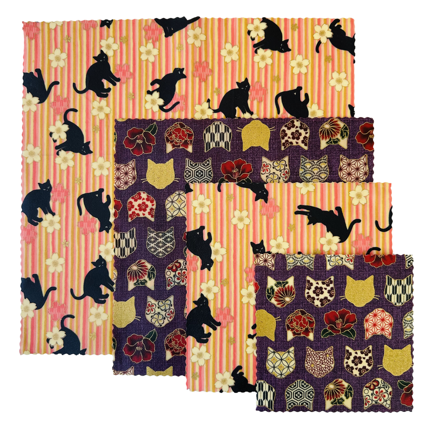 Cats with stripes, Set of 4 Beeswax Food Wraps