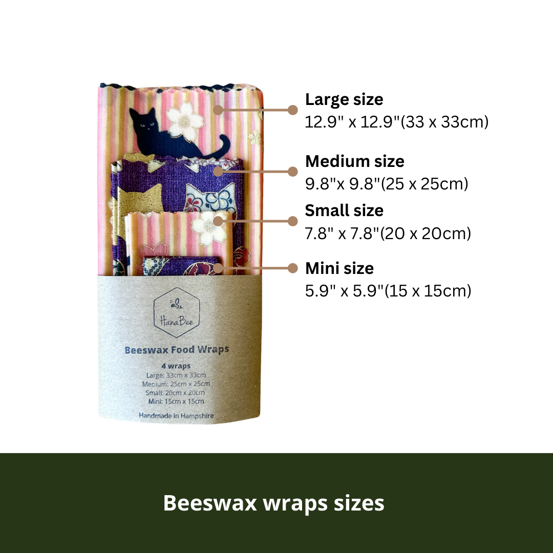 Black cats, Sakura, Purple, Set of 4 Beeswax Food Wraps