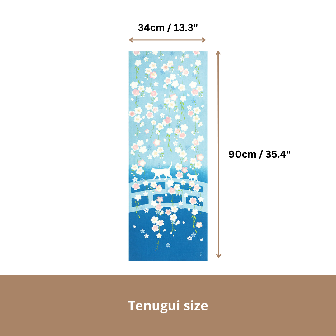 Tenugui Art, Cats and Cherry Blossoms, 34cm x 90cm (13.4” x 35.4”)