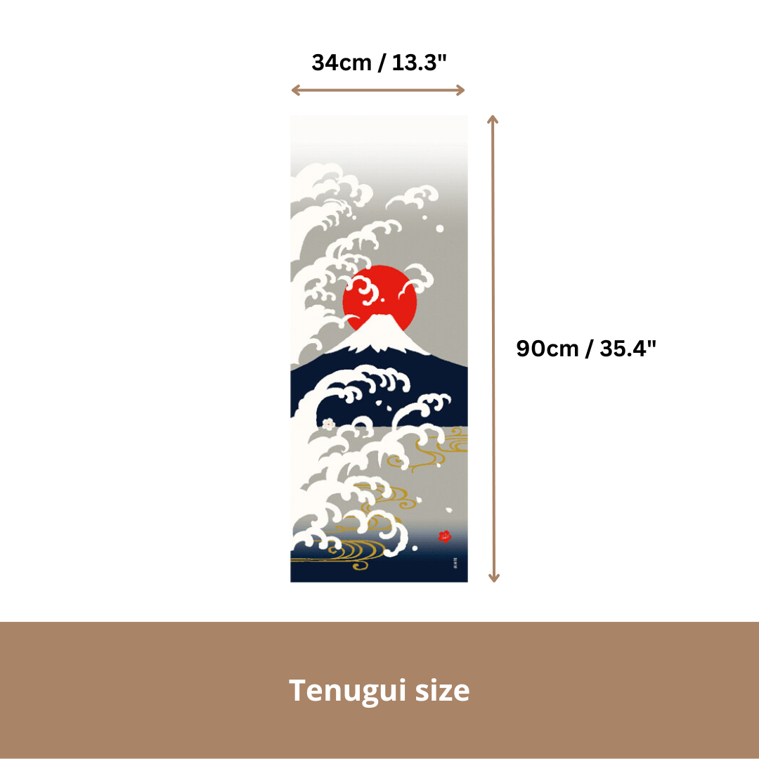 Tenugui Art, Mt Fuji and waves, 34cm x 90cm(13.4” x 35.4”)