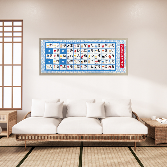 Tenugui Art, Hiragana, Japanese Alphabet, 90 x 34cm (35.4" x 13.4”)