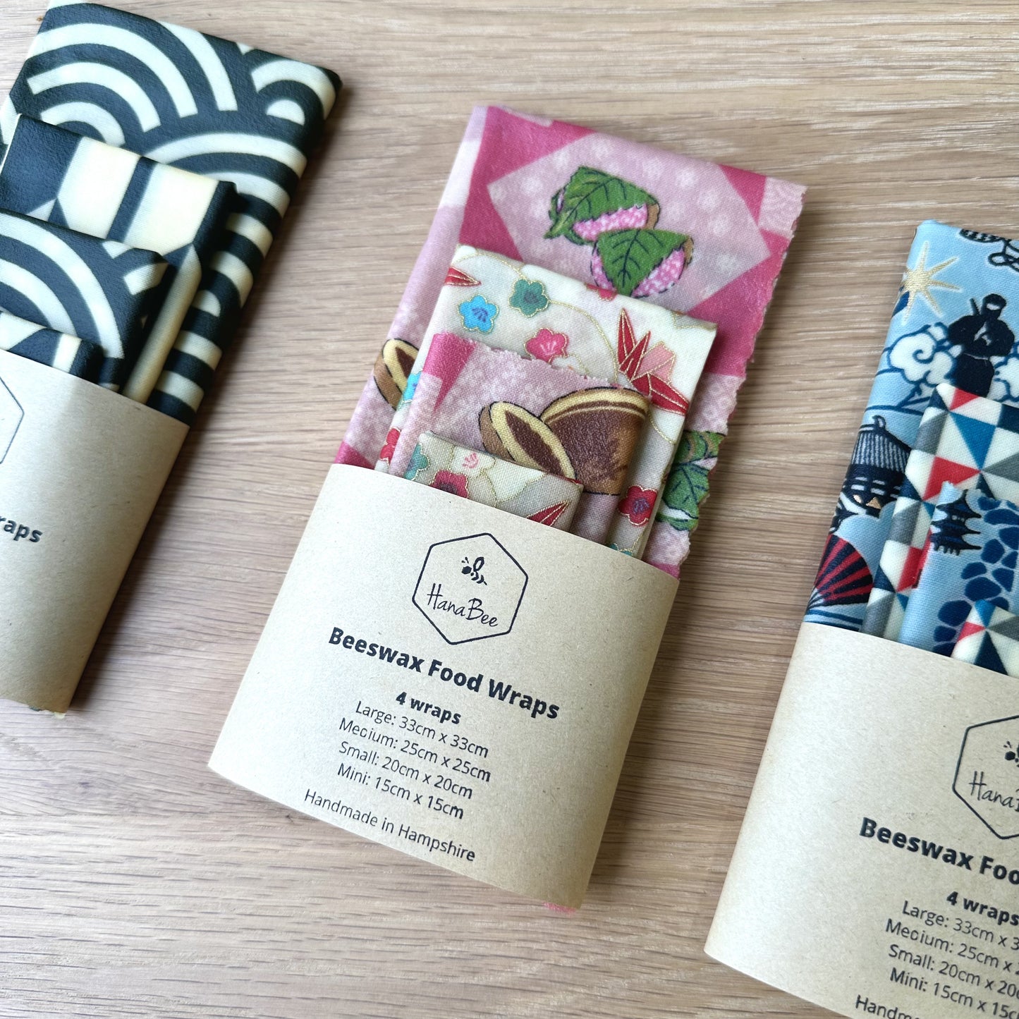 Japanese Sweets, Wagashi, Set of 4 Beeswax Food Wraps