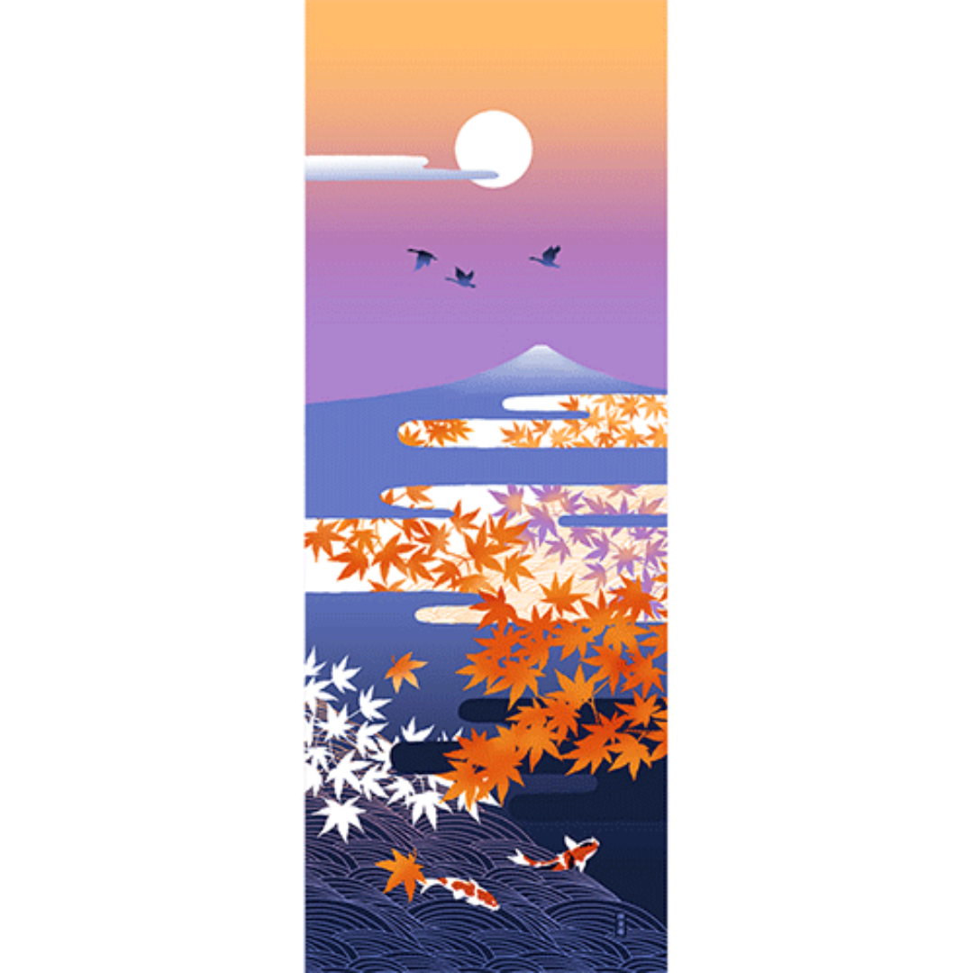 Tenugui Art, Autumn, Koi fish, 34cm x 90cm (13.4” x 35.4”)