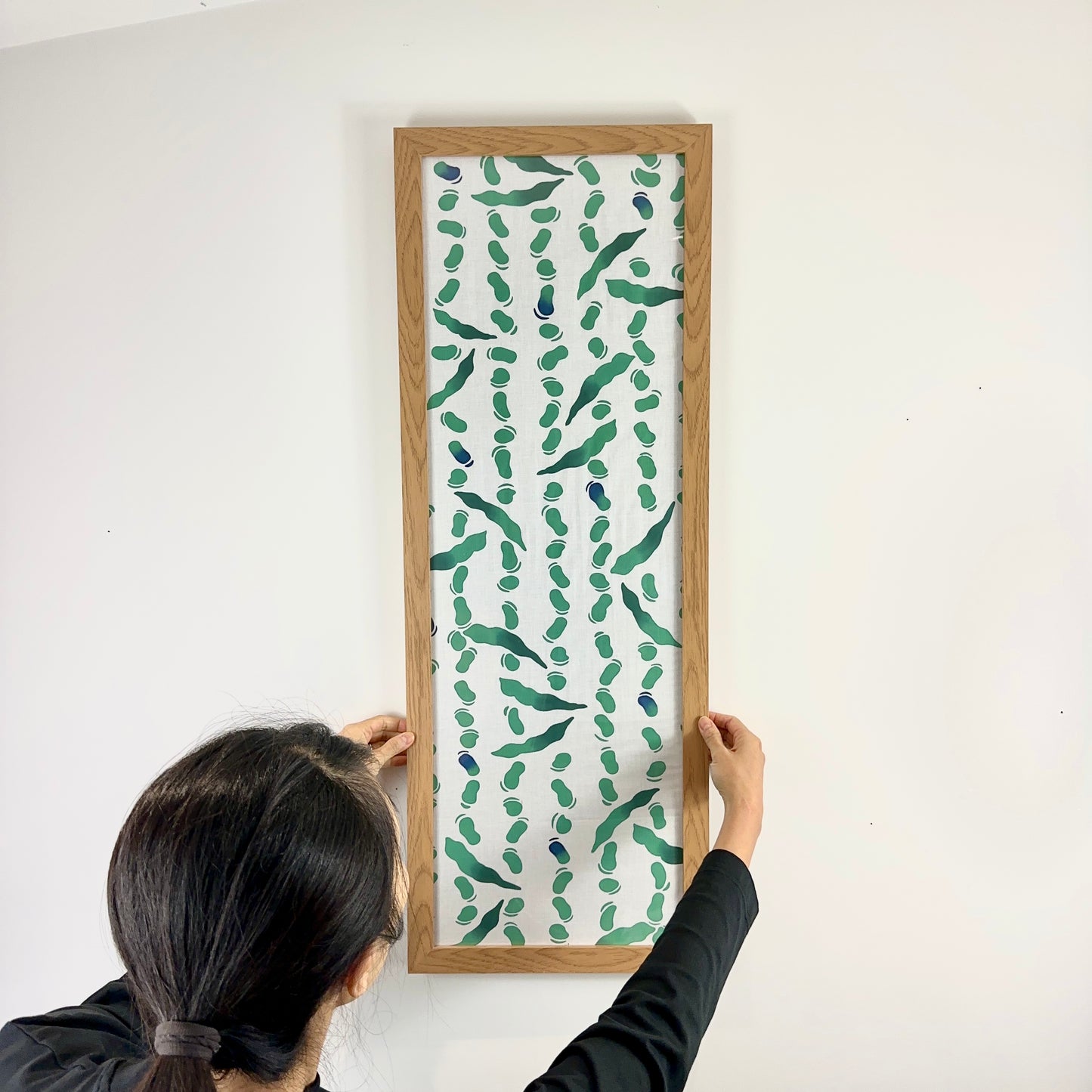 Tenugui Art, Green Beans, 37cm x 98cm (14.6” x 38.6”)