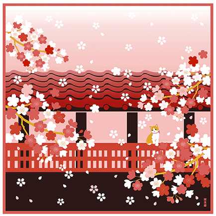Spring Cat with Cherry Blossoms, Furoshiki Gift Wrapping, 50 x 50 cm