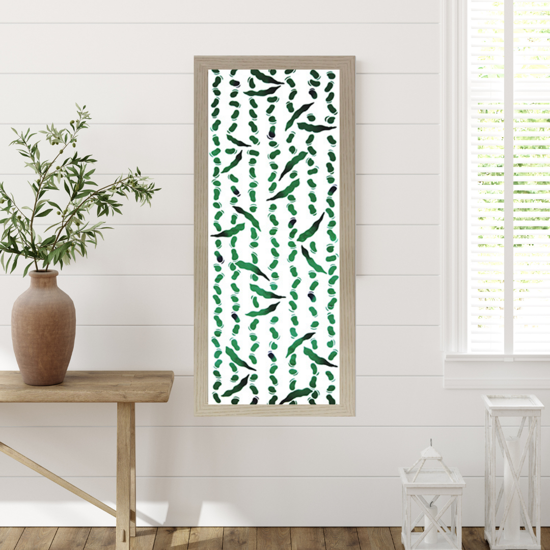 Tenugui Art, Green Beans, 37cm x 98cm (14.6” x 38.6”)