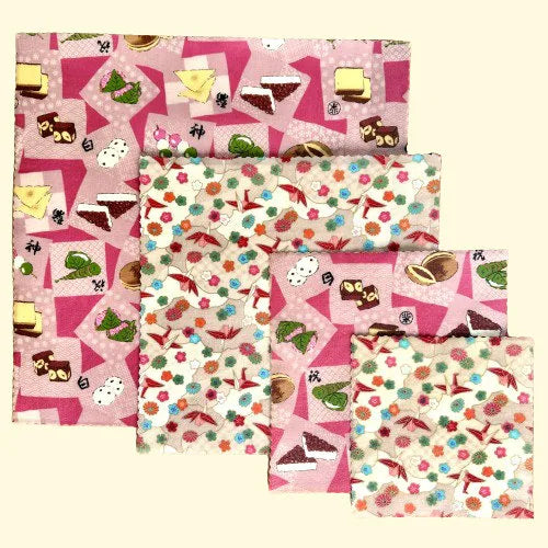 Japanese Sweets, Wagashi, Set of 4 Beeswax Food Wraps