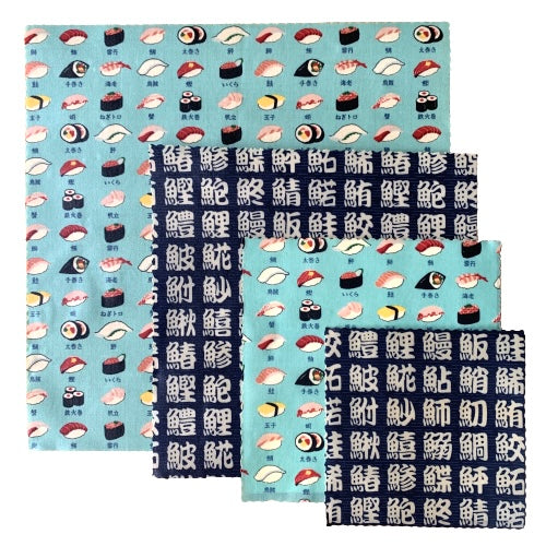 Sushi, set of 4 beeswax wraps