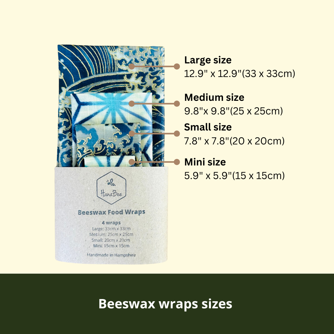 Wave with gold, Set of 4 Beeswax Food Wraps