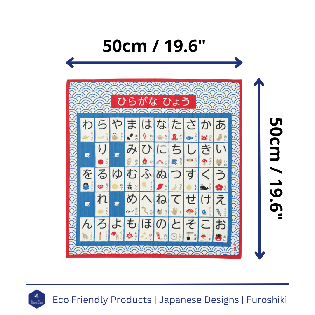 Japanese Alphabet, Hiragana, Furoshiki Gift Wrapping, 50 x 50cm