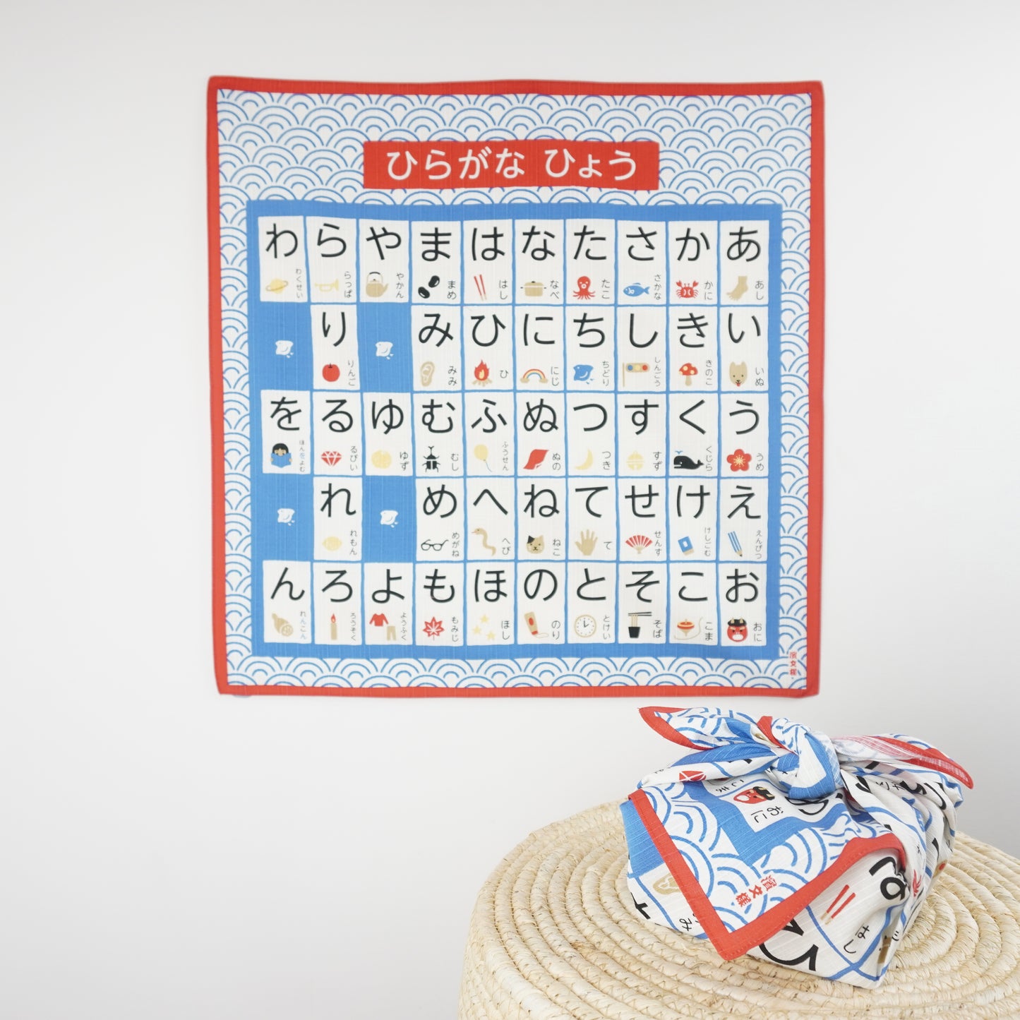 Japanese Alphabet, Hiragana, Furoshiki Gift Wrapping, 50 x 50cm